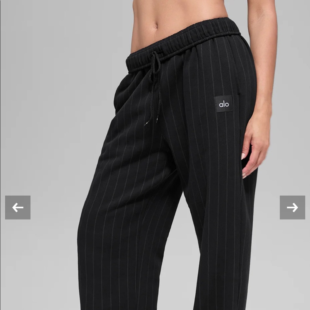 22” inseam ALO Pinstripe Straight Leg Sweatpant Black